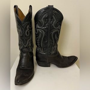 Tony Lama Black Exotic Teju Lizard Style Cowboy Boots, Men's 7D standard